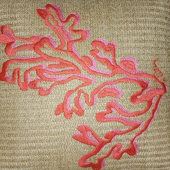 Lilly Pulitzer Coral Embroidered Beige Throw Pillow, NWT.  This is for set of 2. - Picture 2 of 8